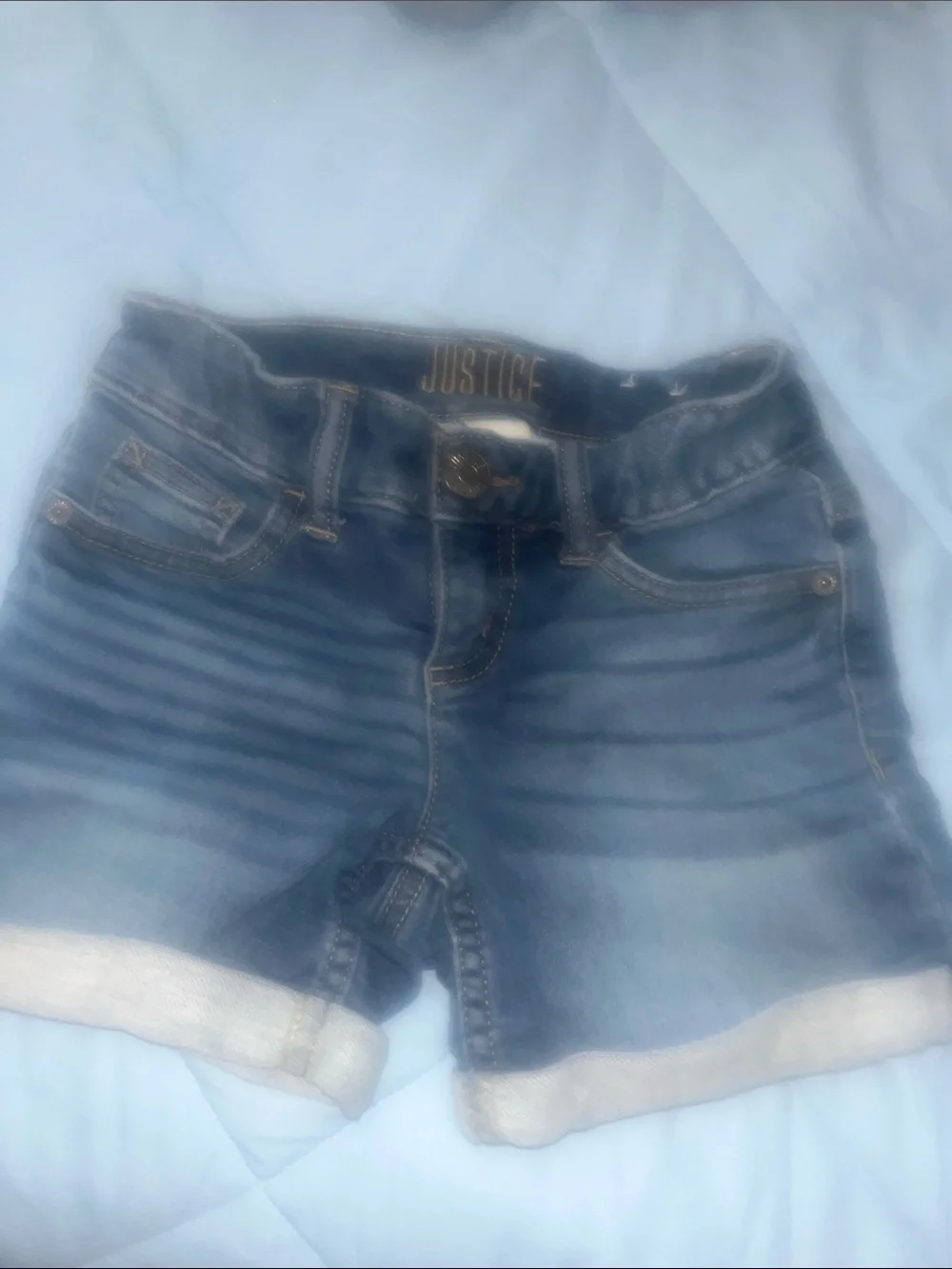 Blue Denim Shorts size 6, 6x, and justice brand is 7, but fits like a 6